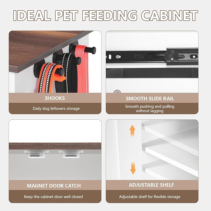 Dog Feeding Station with Storage Cabinet, 2 Adjustable Elevated Dog Bowls - Image 6