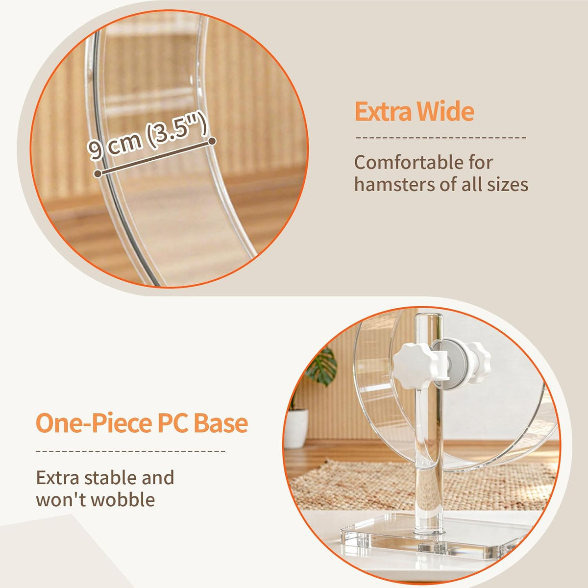 9.5" Silent Hamster Wheel - Clear Running Wheel