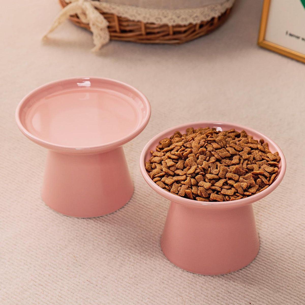 Ceramic Elevated Cat Food Bowls,6.2" Wide,1-Pack,Pink