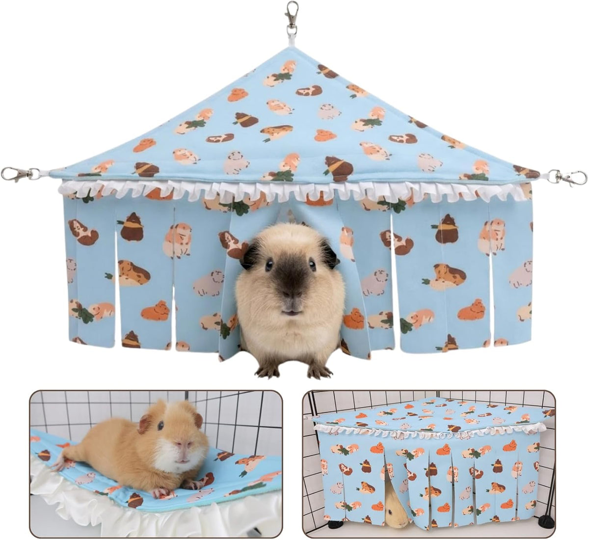 2-in-1 Guinea Pig Hammock Hideout, Adjustable Hanging Bed, Pink