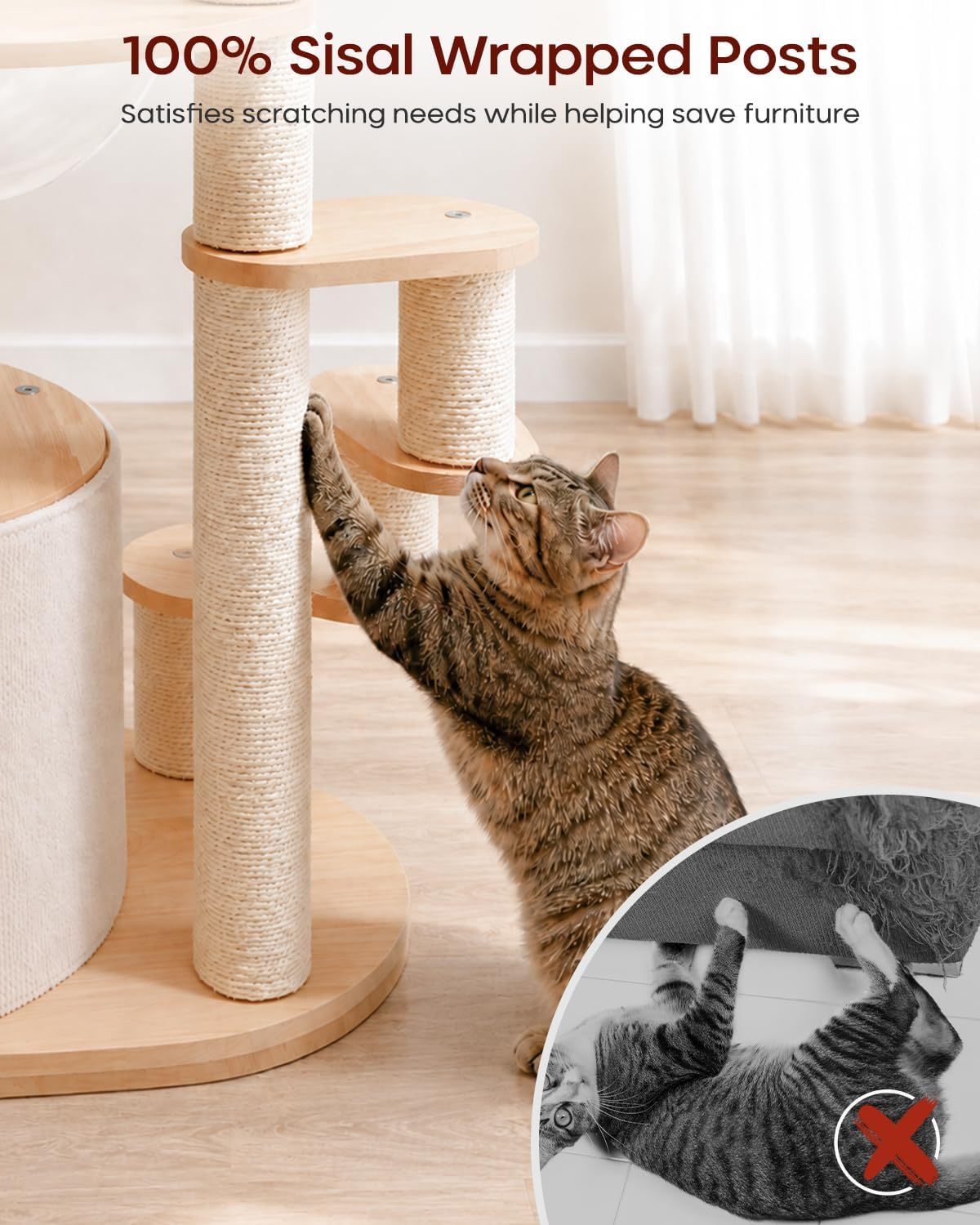 Solid Wood Cat Tree for Kitten & Munchkin, Modern Cat Tower with Low-Rise Steps, Indoor Multi-Level Aesthetic Boho Cat Furniture with Space Capsule, Condo, Hand-Woven Bed,for Minuet & Napoleon
