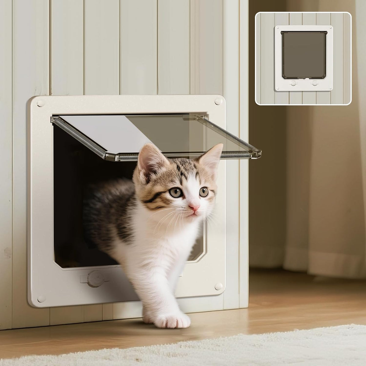 LIBBEPET Thin Interior Cat Door, 4 Way Locking Flap for Cats ≤18 lbs, Large