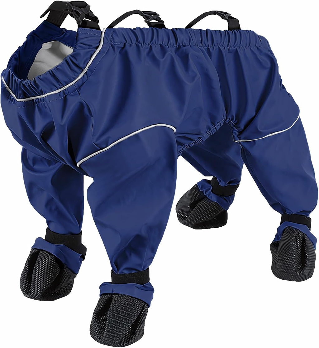 Dog Pants with Suspenders, Adjustable Waterproof Dog Boots, Anti-Dirty Anti-Slip Pet Paw Protectors, Reflective for Night Visibility, Ideal for Daily Outdoor Strolls (Dark Blue, M)