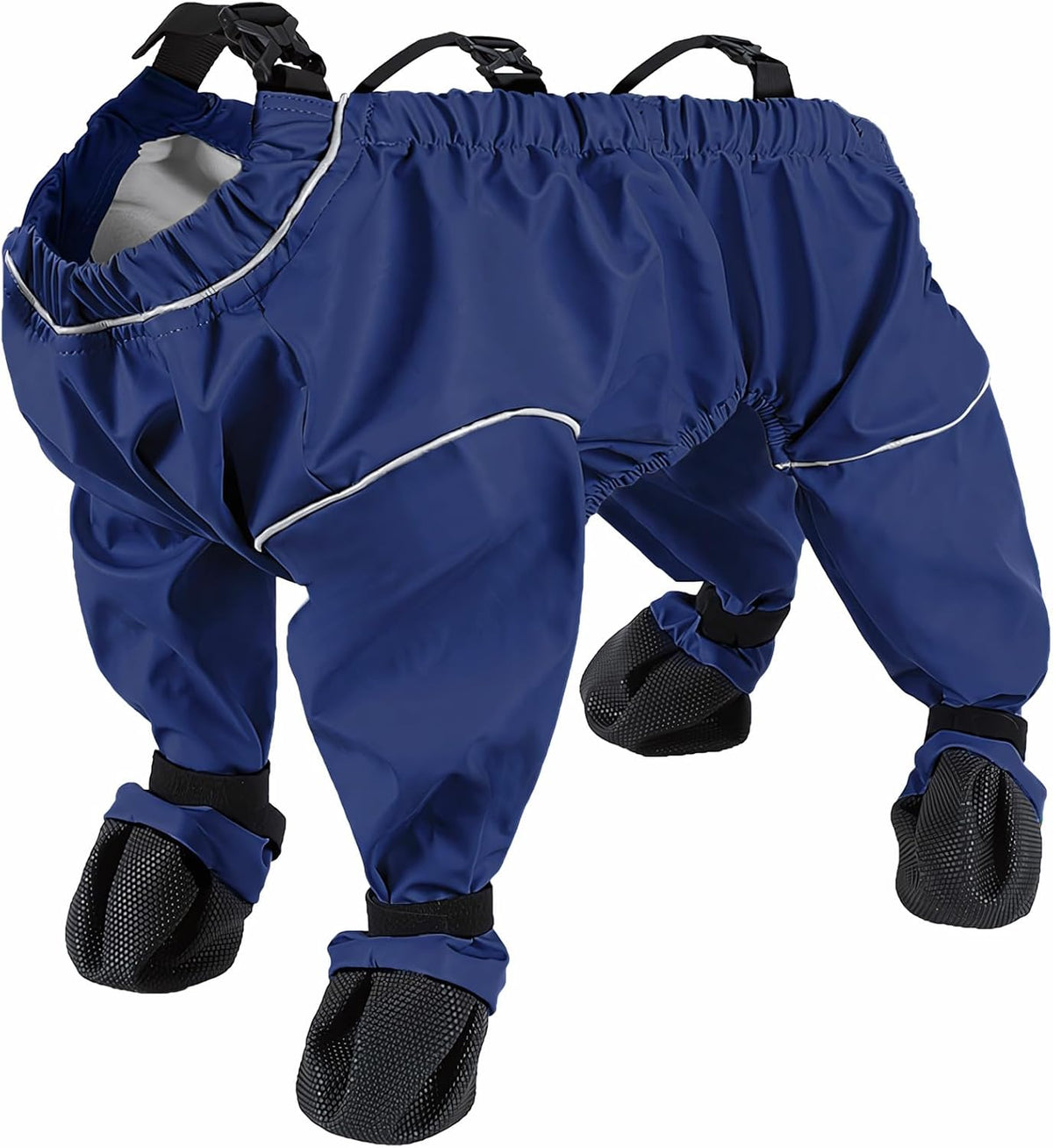 Dog Pants with Suspenders, Adjustable Waterproof Dog Boots, Anti-Dirty Anti-Slip Pet Paw Protectors, Reflective for Night Visibility, Ideal for Daily Outdoor Strolls (Dark Blue, M)