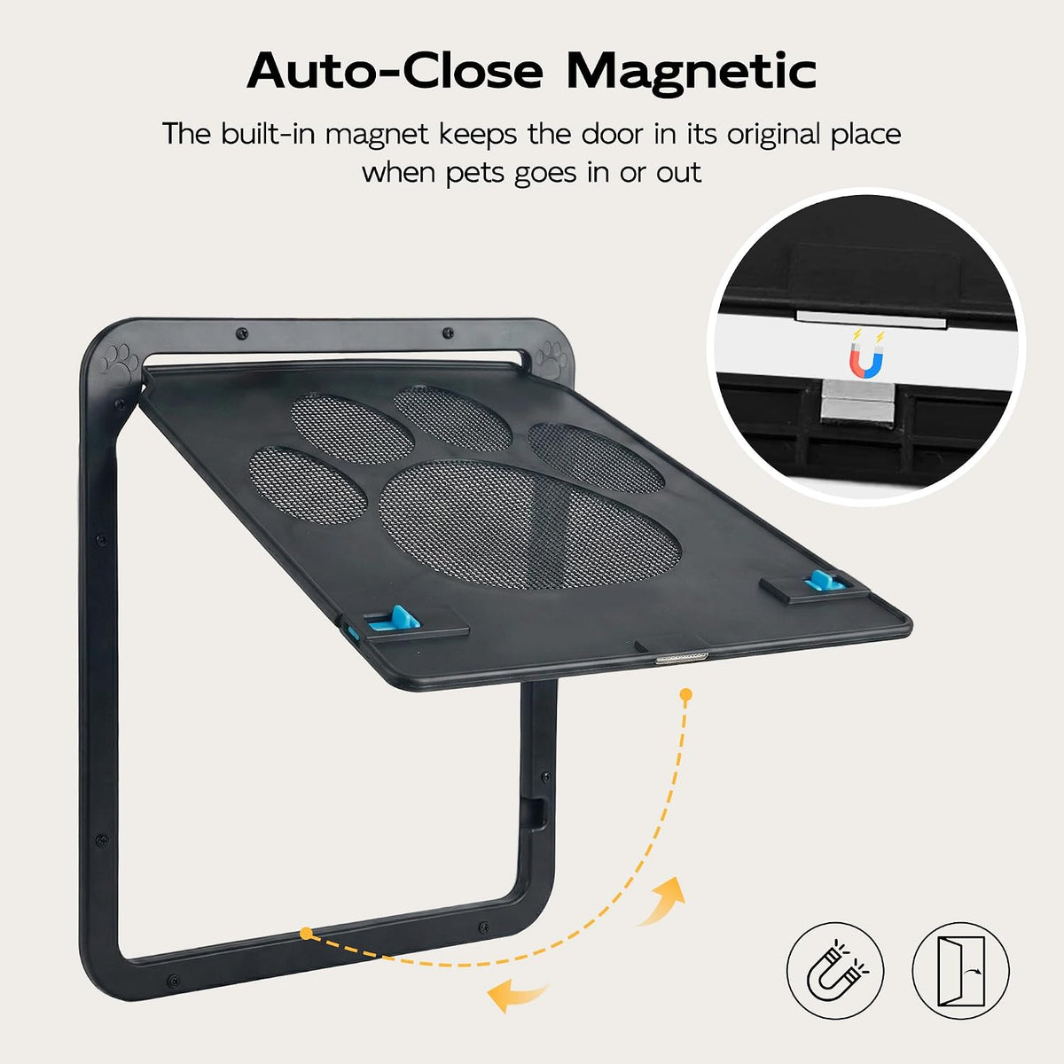 PetPrime Cat Door for Screen Door with Flap Opening 8×10 inches,Lockable Auto-Close Magnetic Pet Door for Cats & Small Dogs,Suitable for Sliding Screen Door,Easy Install,Small