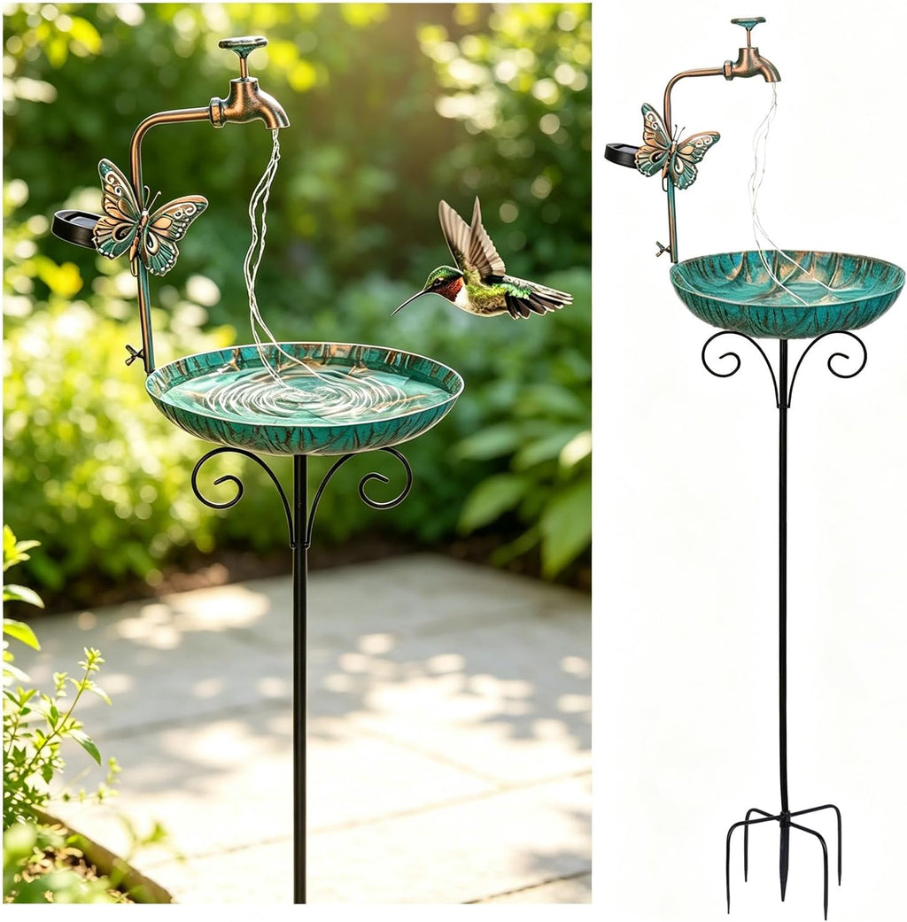 Metal Bird Bath for Outside, Birdbaths Outdoors with Planter and Feeder