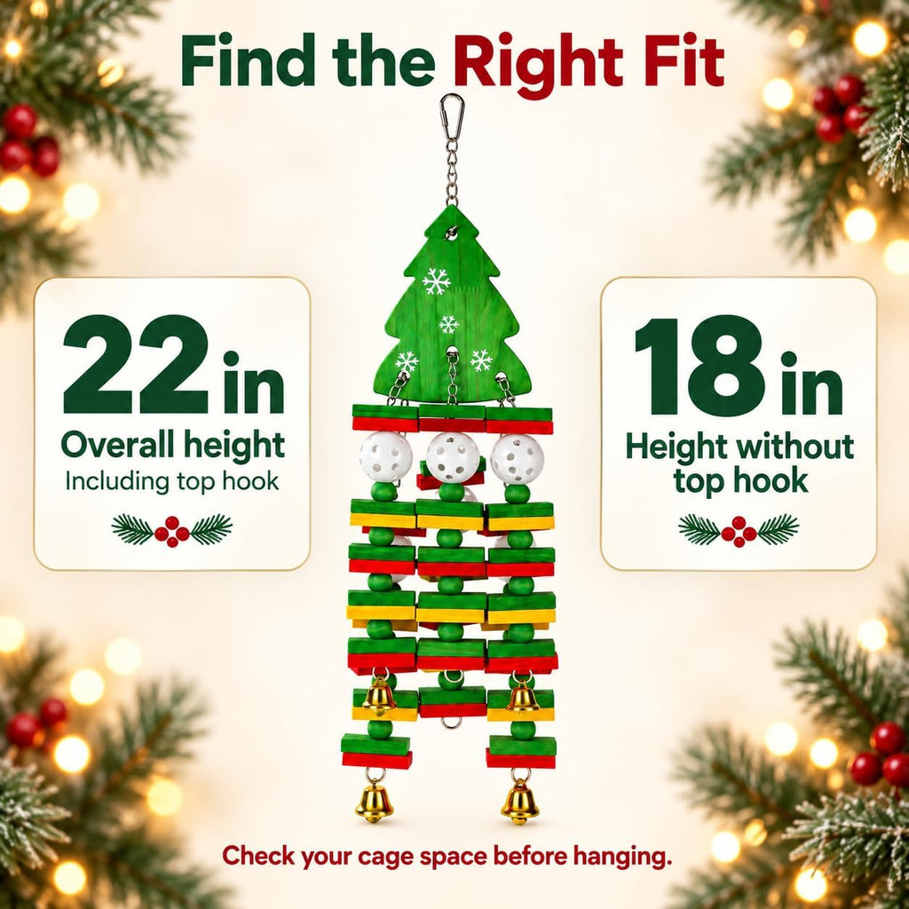 Large Christmas Bird Toy with Wooden Blocks, Beads and Bells