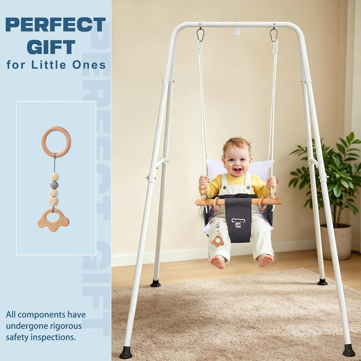 Baby Swing, Toddler Swing, Baby Swing with Stand, Swing Set for Infant, Outdoor Indoor Swing Set with Canvas Cushion Seat