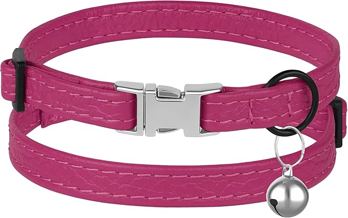 Leather Cat Collar with Buckle and Removable Bell - Image 2