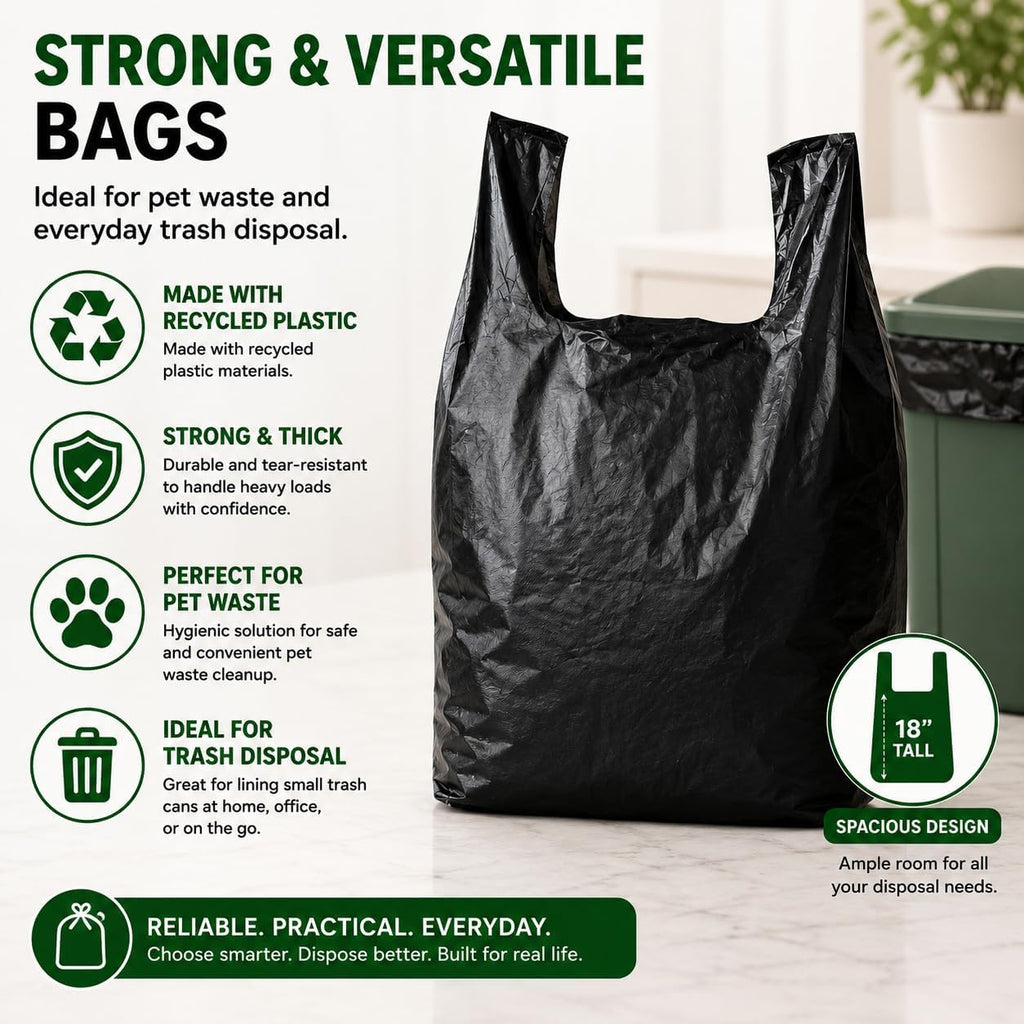 T-shirt Black Plastic Bag (600 ct.) Small Can Liners Doggy Poop Bags Compatible with Arm & Hammer Swivel Bin & Rake pooper scooper Thank You Grocery Shooping Bag Size Multipurpose Bags
