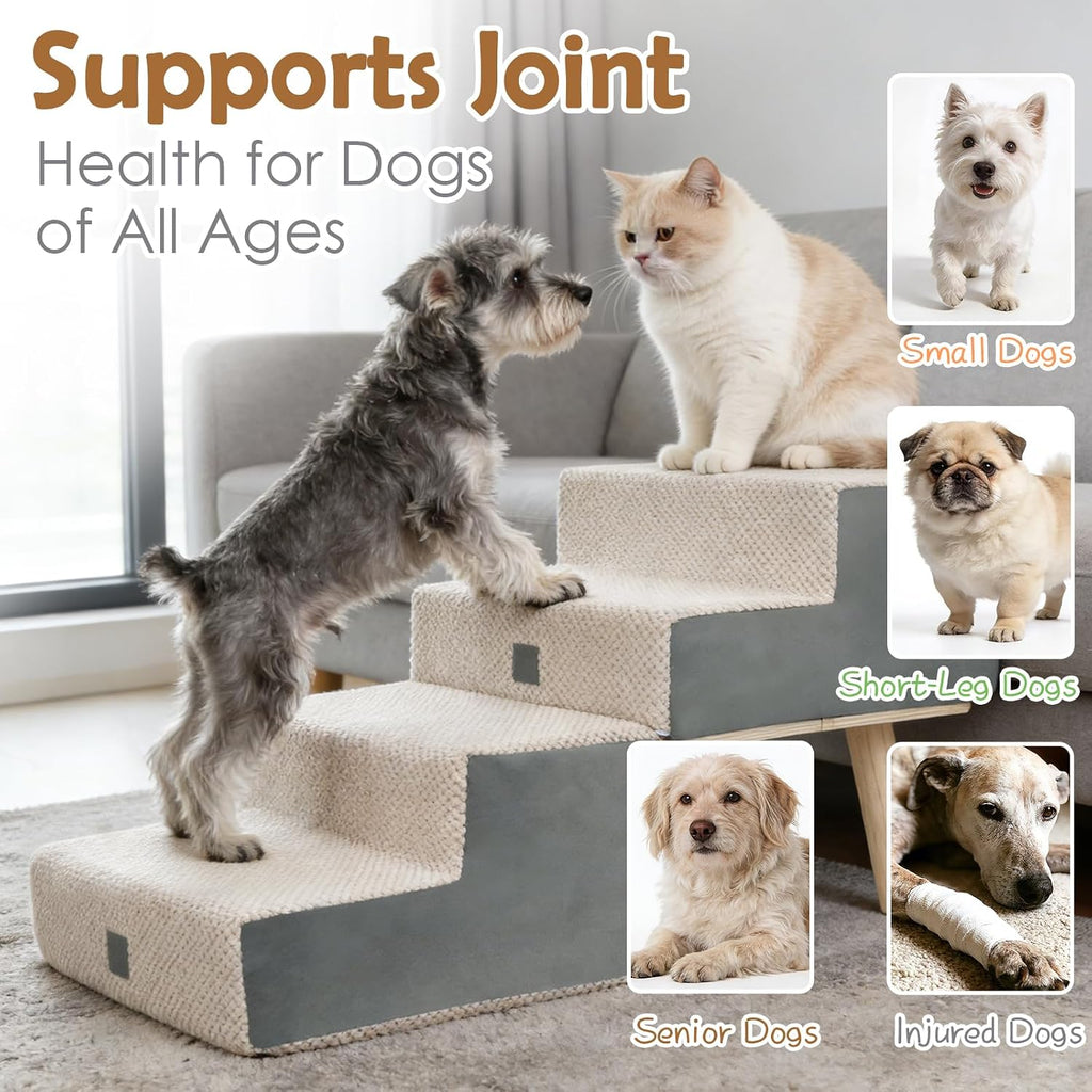 4-Step Ottoman Dog Stairs,2-in-1 Foldable Dog Ramp for Bed