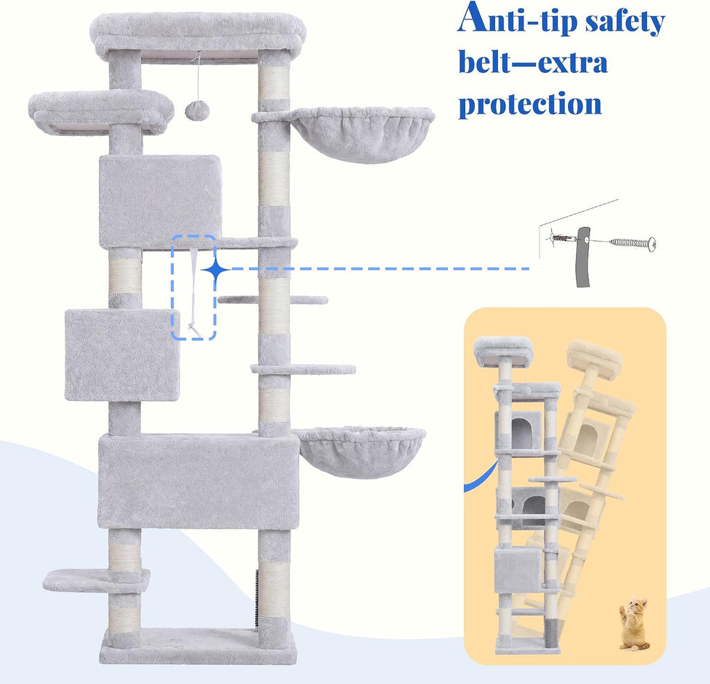Hey-brother Cat Tree, Multi-Level Tower with 3 Condos, Hairbrush, MPJ035-MW