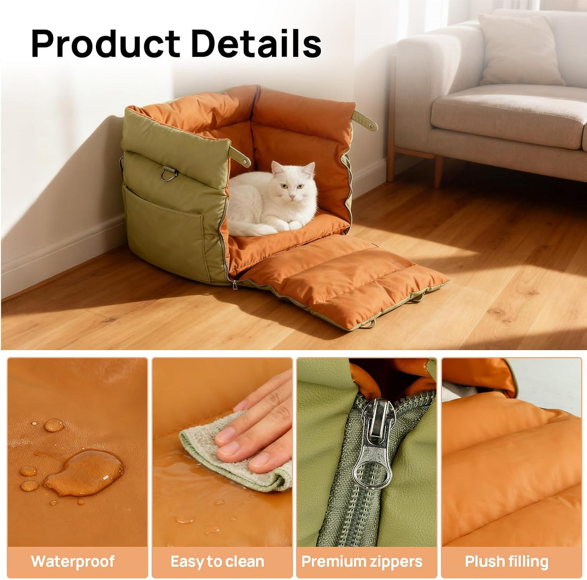 Dog Car Seat Bed for Small & Medium Dogs Under 30lbs, Premium Dog Car Seat, Soft & Stylish & Waterproof, Easy to Clean for Front or Back Seat (Green)