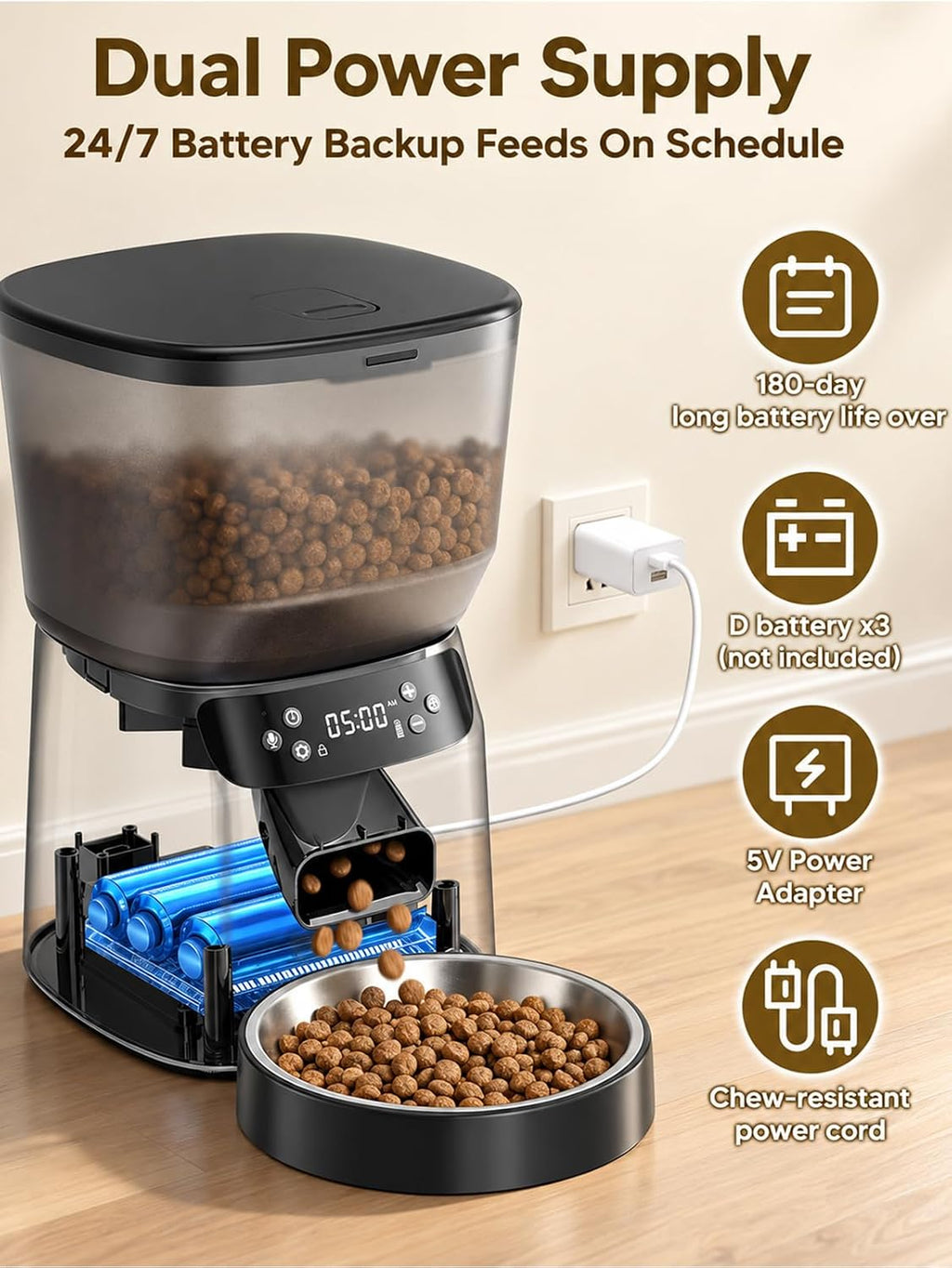 Automatic Cat Feeder and Cat Water Fountain, Timed Dry Food Dispenser