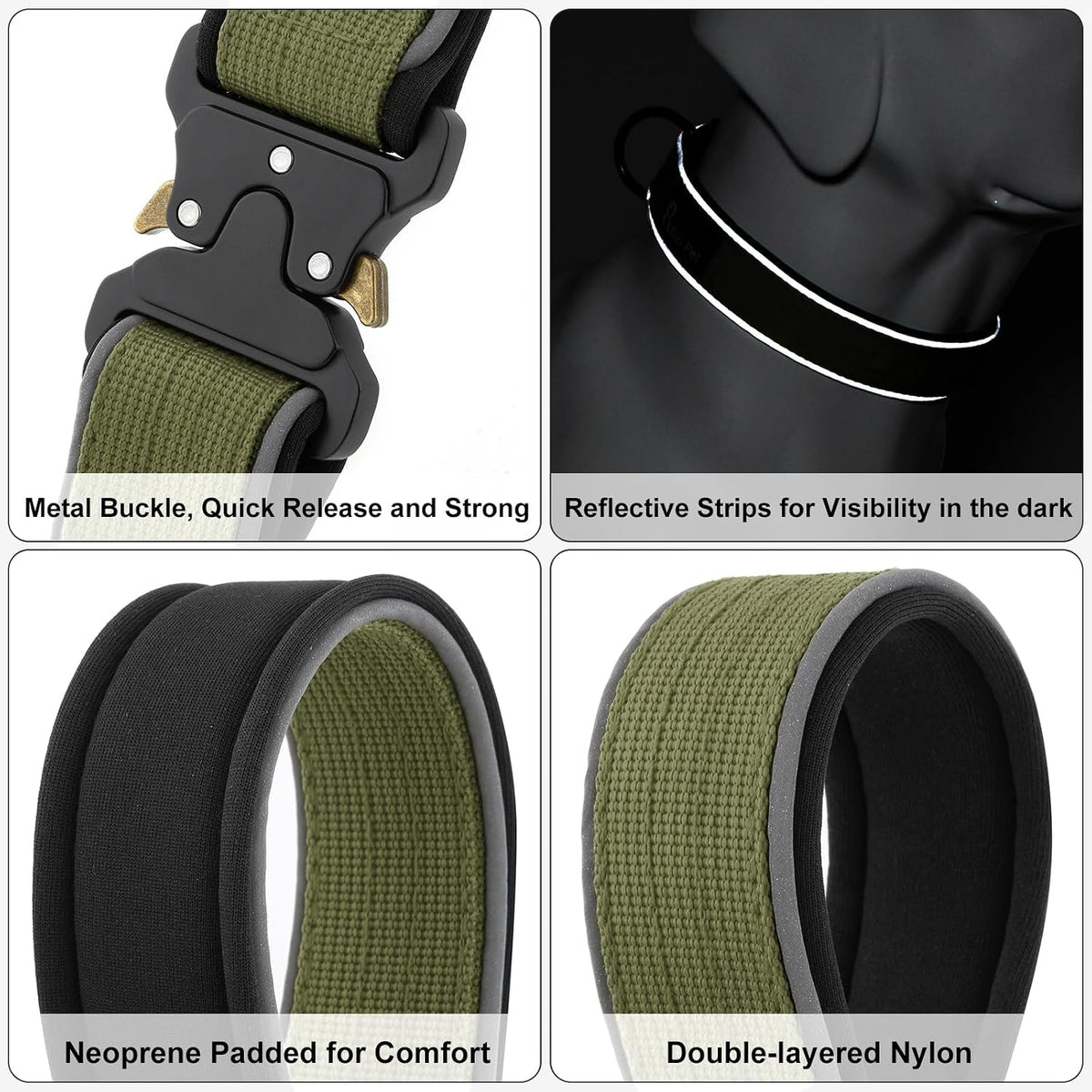 Plutus Pet Tactical Dog Collar, Reflective, for Small Medium Large Dogs