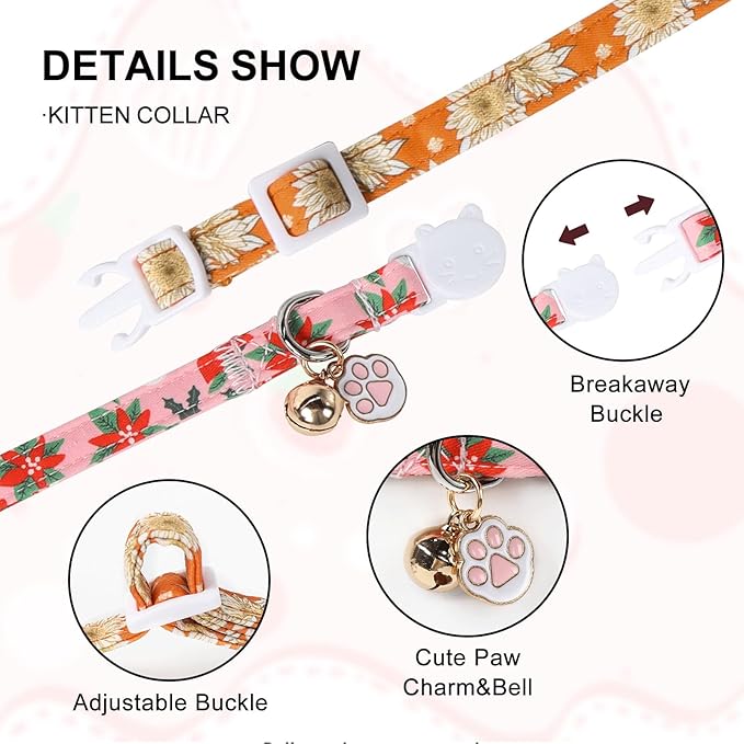 Unique Style Paws Christmas Kitten Collar, 2 Pack Cat Collar - Image 3