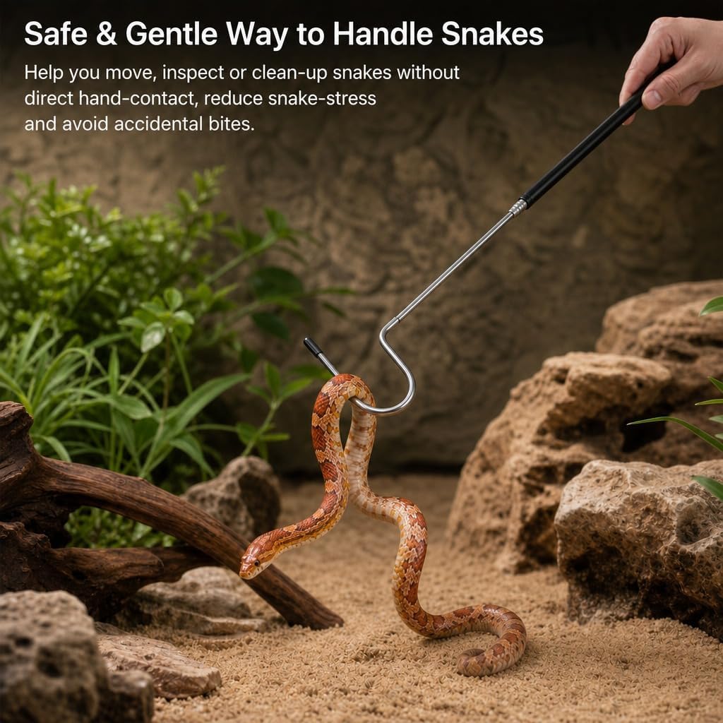 Telescopic Stainless‑Steel Snake Hook, 26.38‑Inch Retractable Reptile Hook for Corn Snakes, Hognose Snakes, King Snakes, Milk Snakes