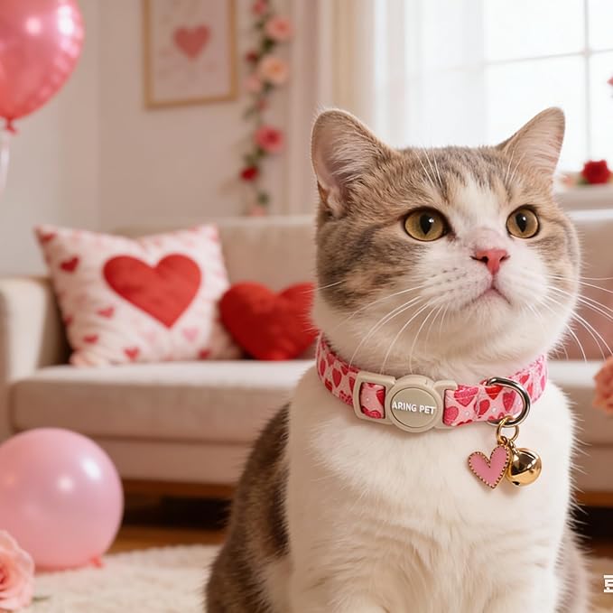 ARING PET 2 Pack Valentine's Day Cat Collar, Breakaway Kitten Small Black White - Image 6