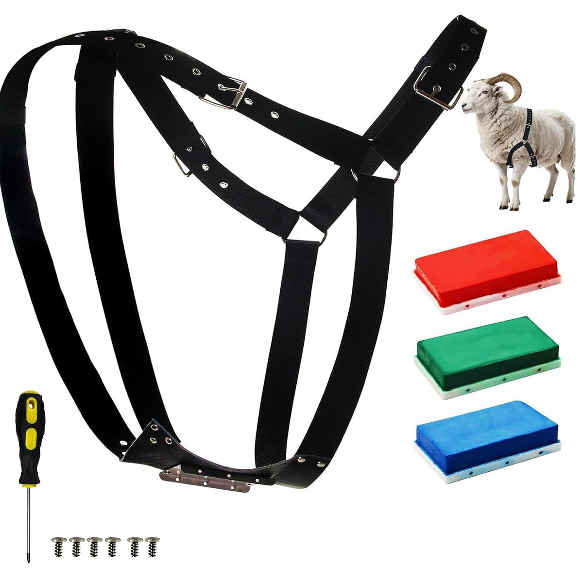 Ram Marking Harness Adjustable 28–39" Chest for Sheep & Goat, 3 Crayons