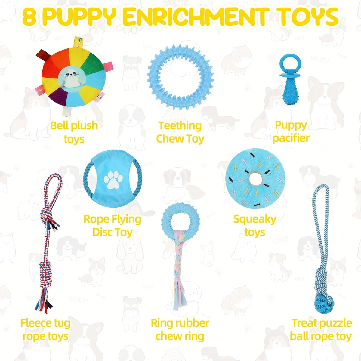 Puppy Play Gym Activity Center, Dog Indoor Jungle Gym with 8 Toys