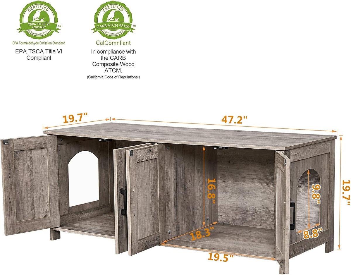 47.2”L Cat Litter Box Enclosure for 2 Cats, Greige