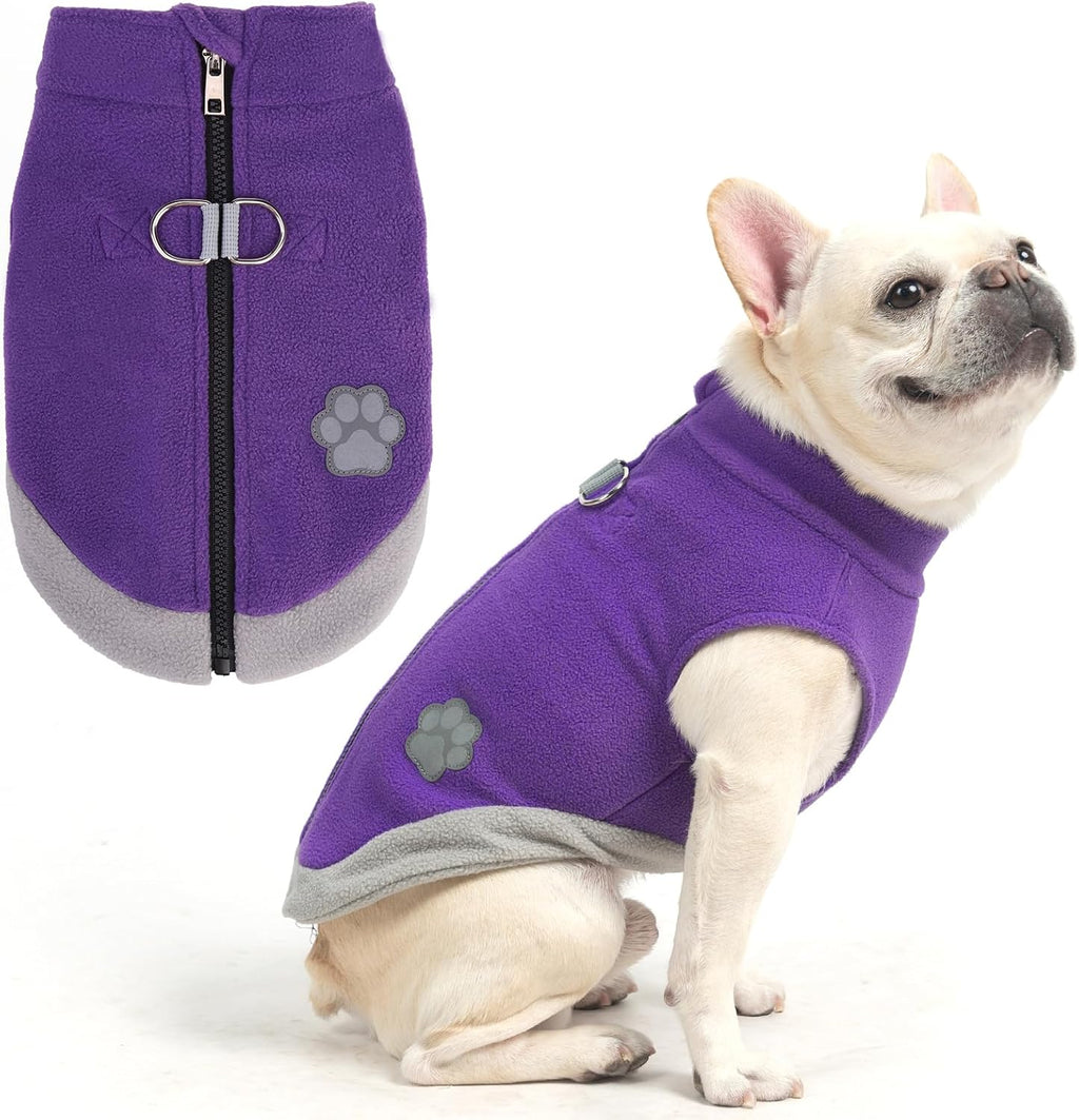 Mihachi Dog Fleece Vest Sweater Zip Up Warm Pullover Step-in Dog Jacket with Dual D-Ring Leash, Winter Cold Weather Reflective Coat Clothes Hoodie for Small Medium Dogs Puppy Cat Boy Girl, Red S