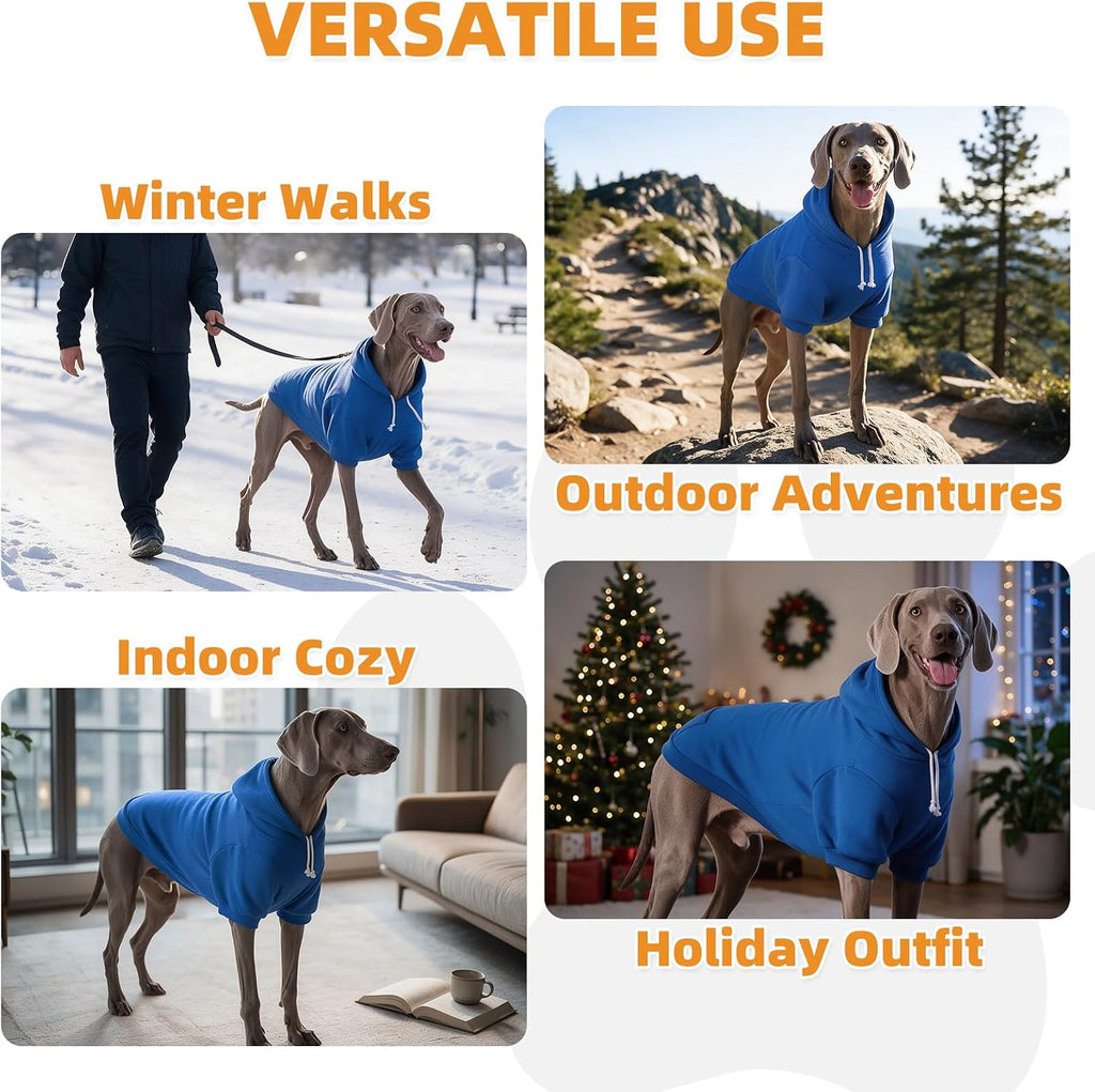 KOOLTAIL Dog Hoodie for Large Medium Small Dogs,Soft and Warm Pet Sweater with Leash Hole and Pocket Boy Girl,Puppy Fall Winter Jacket Clothes,French Pitbull Cold Weather Coat Sweatshirt,Blue L