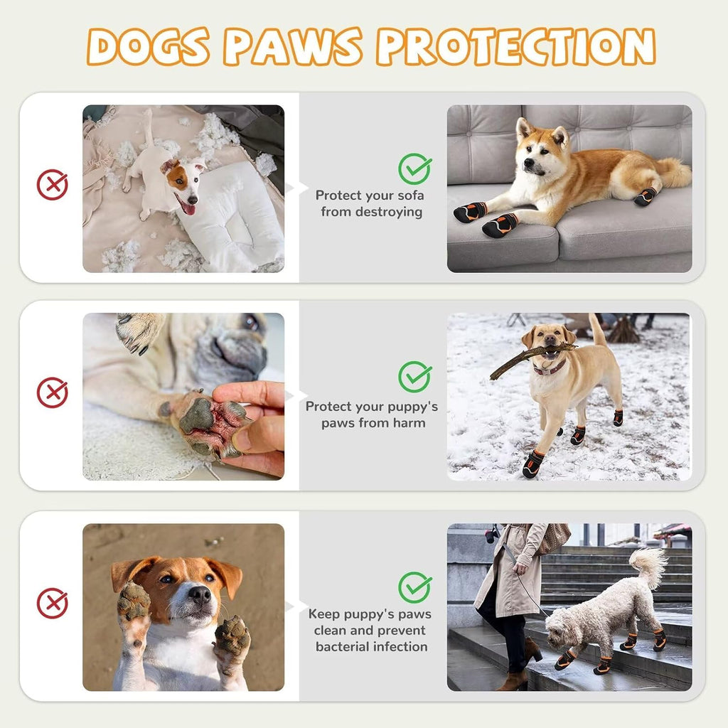 Dog Shoes for Hot Pavement,Dog Boots & Paw Protectors for Large Medium Size Dogs to Prevent Licking,Dog Booties with Reflective for Outdoor,Hiking,Hardwood Floors,Winter Snow(Black Orange,Size3)