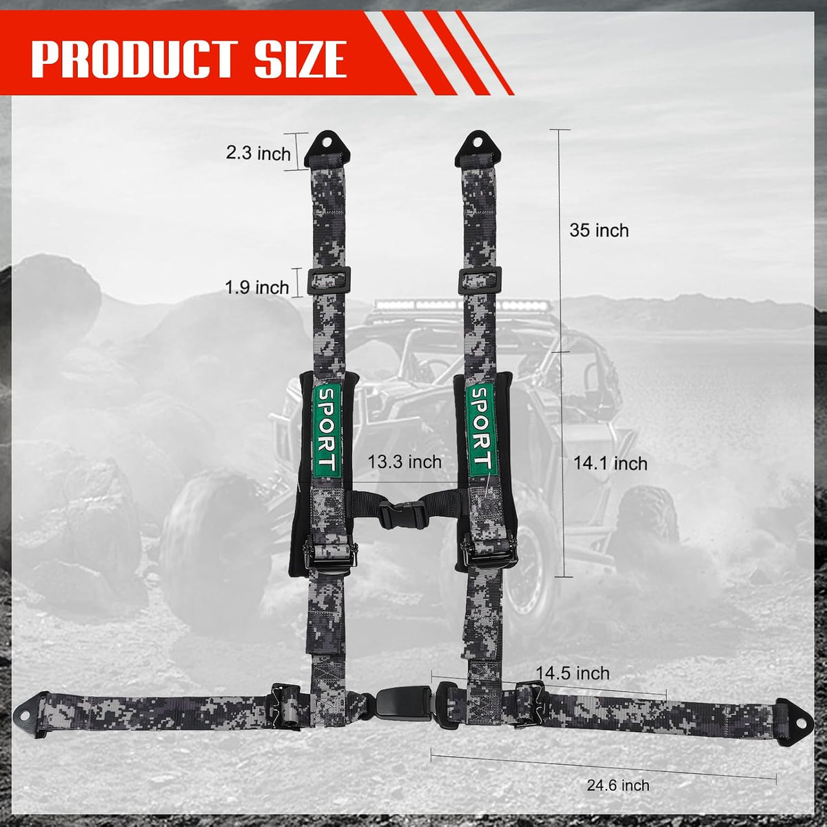BESTZHEYU 2PCS 4 Point Harness Camouflage with 2 Inch