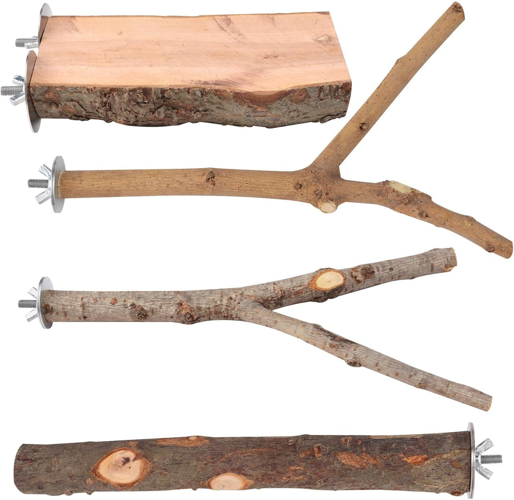 9 Pcs Apple Wood Bird Perch, Platform & Rope Set for Cage