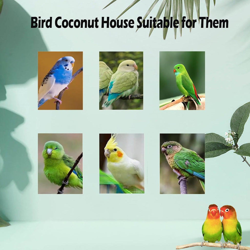 Hanging Coconut for Birds,Bird Nest for Cage Parakeet Hideaway Budgie Hut House Sleeping Toys Pet Cage Habitats Decor for Parrot Cockatiel Conure Finch