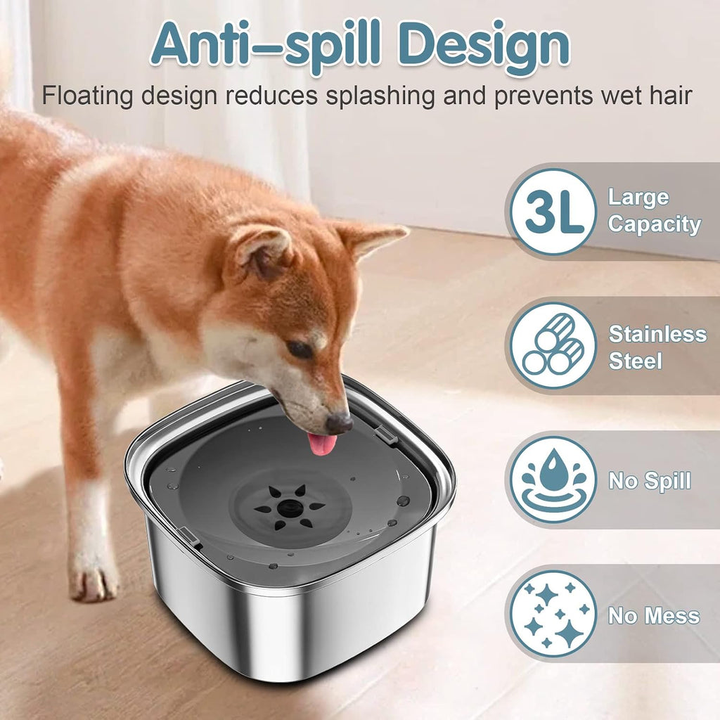 UPSKY 3L Stainless Steel Dog Water Bowl, No-Spill Slow Drinking Feeder