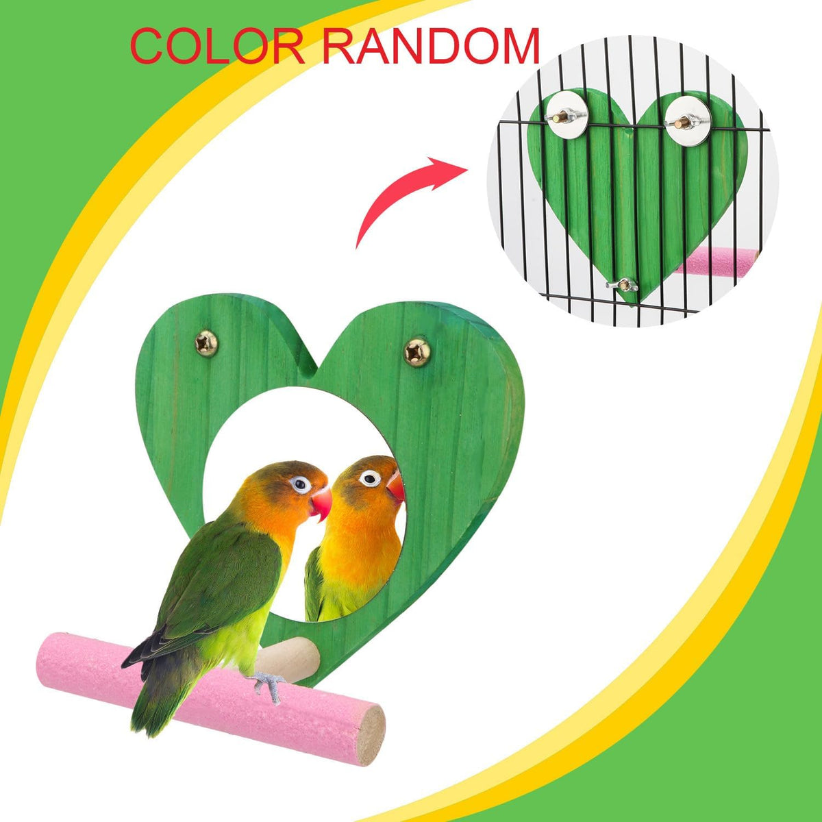 Hypeety Bird Mirror Toy with Perch Cage Standing Perch Wood Toy for Parrots