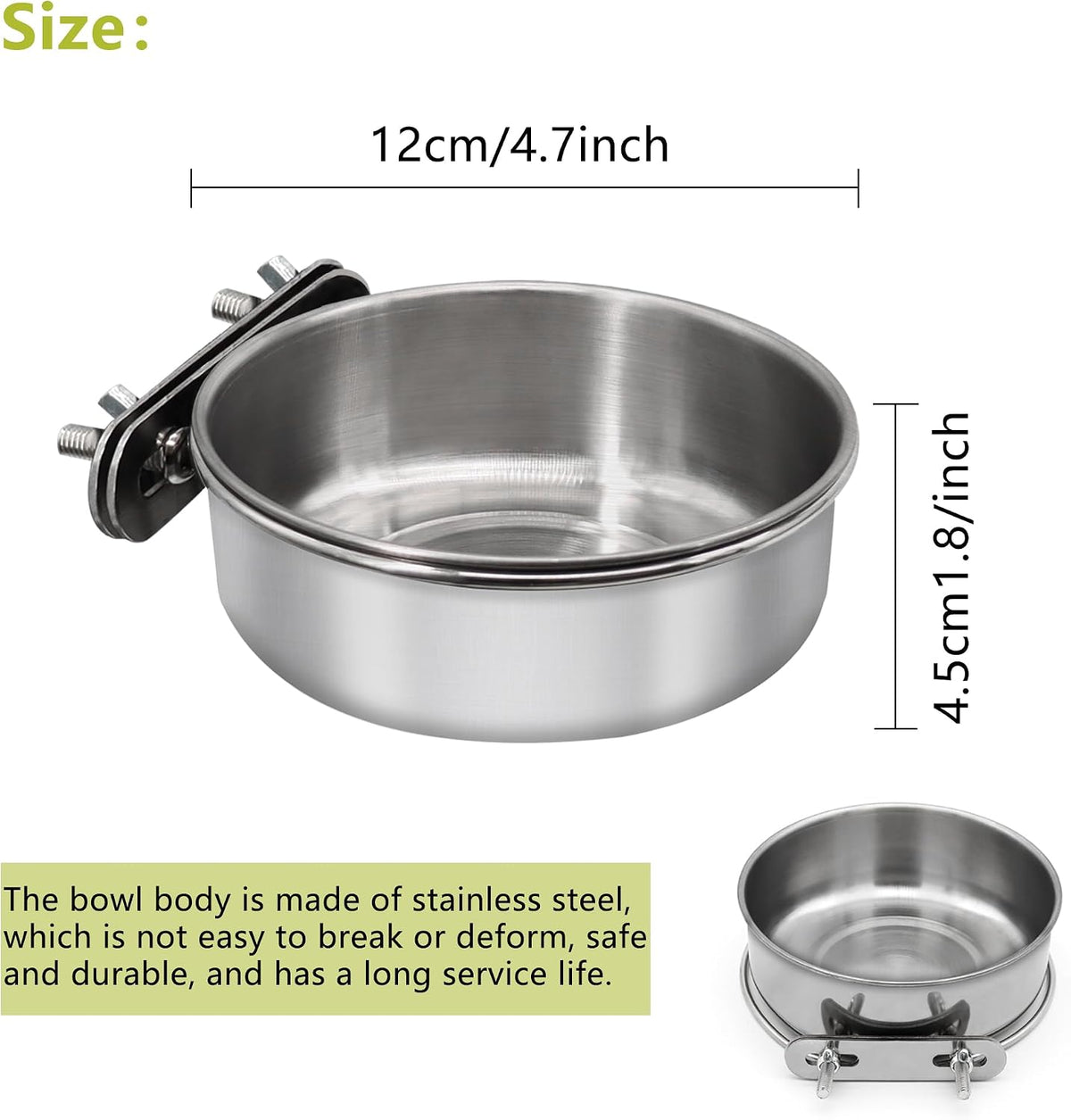 Stainless Steel Bird Feeding Dish Cups, 4 Pack, Medium