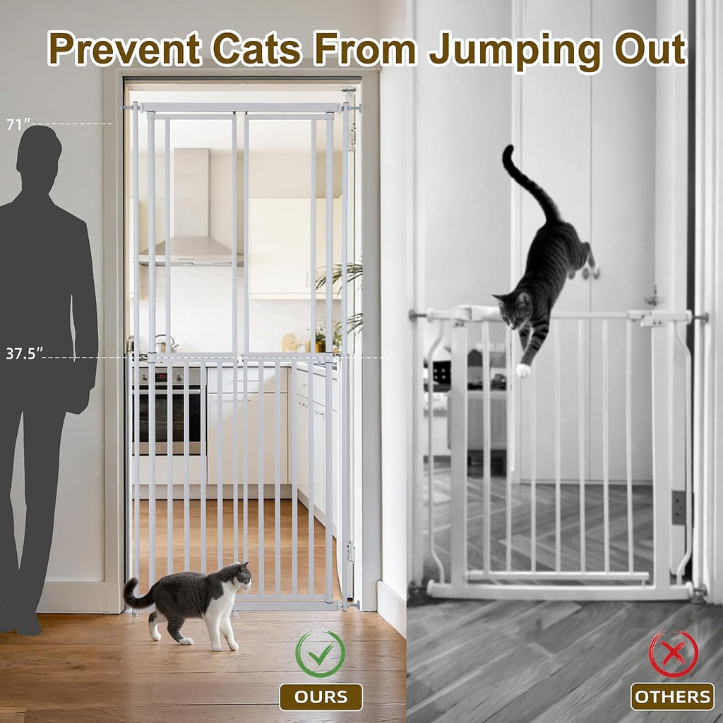 Extra Tall Cat Gate for Doorway – 75.2“ Pressure-Mounted Transparent Cat Gate for Pets, Fits 30”-36" Width, No Wall Drilling, Ideal for Stairs, Hallway, Indoor Safety Barrier
