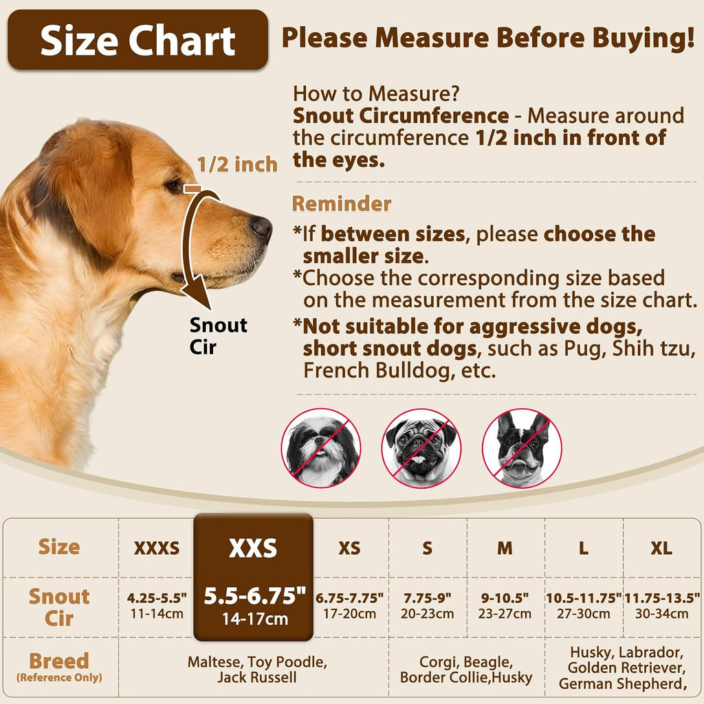 Crazy Felix Dog Muzzle Anti Eating for Small Medium Large Dogs, XXS, Grey