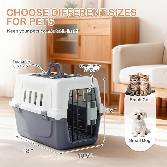 MoNiBloom 18-Inch 2-Door Top Loading Cat Carrier, Plastic Dog Crate Hard-Sided - Image 5
