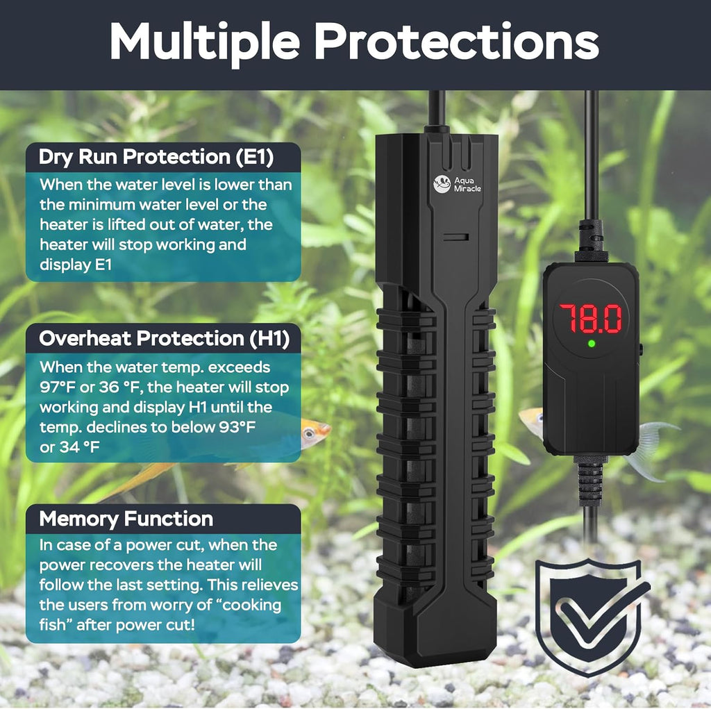 AquaMiracle 200W Submersible Aquarium Heater with LED Digital Display