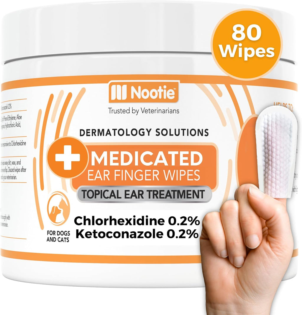 Nootie Medicated Ear Finger Wipes with Chlorhexidine for Dogs, Made in USA