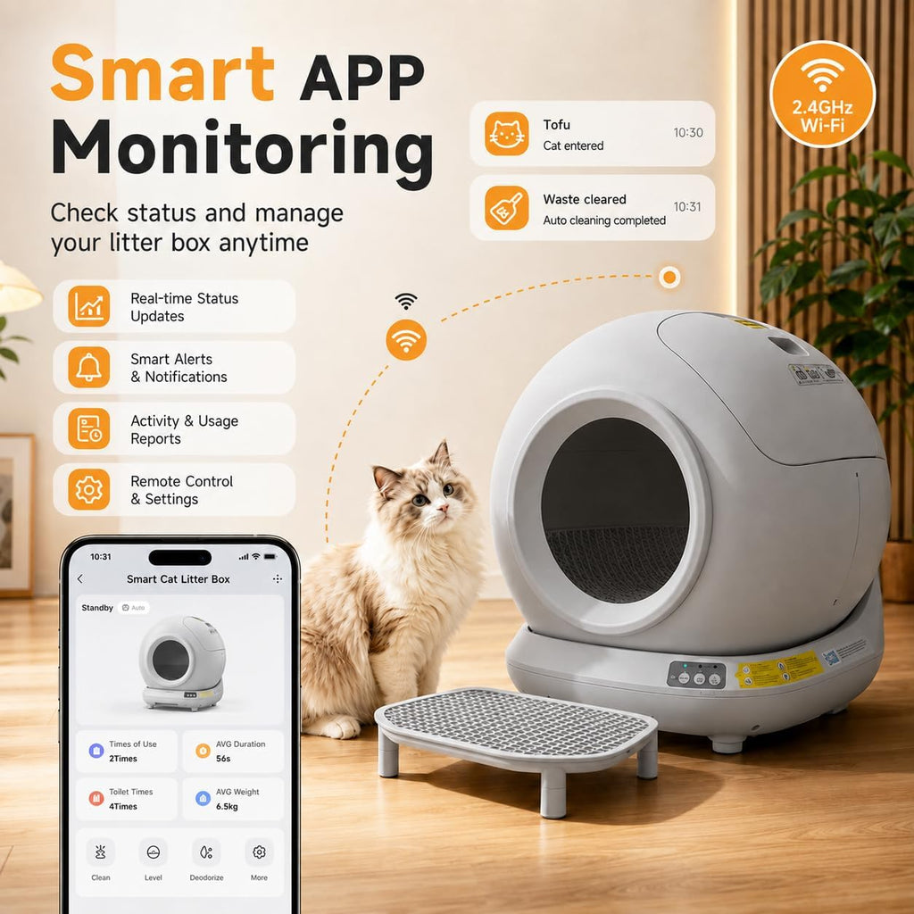 Smart Self-Cleaning Cat Litter Box with App Control & Odor Control