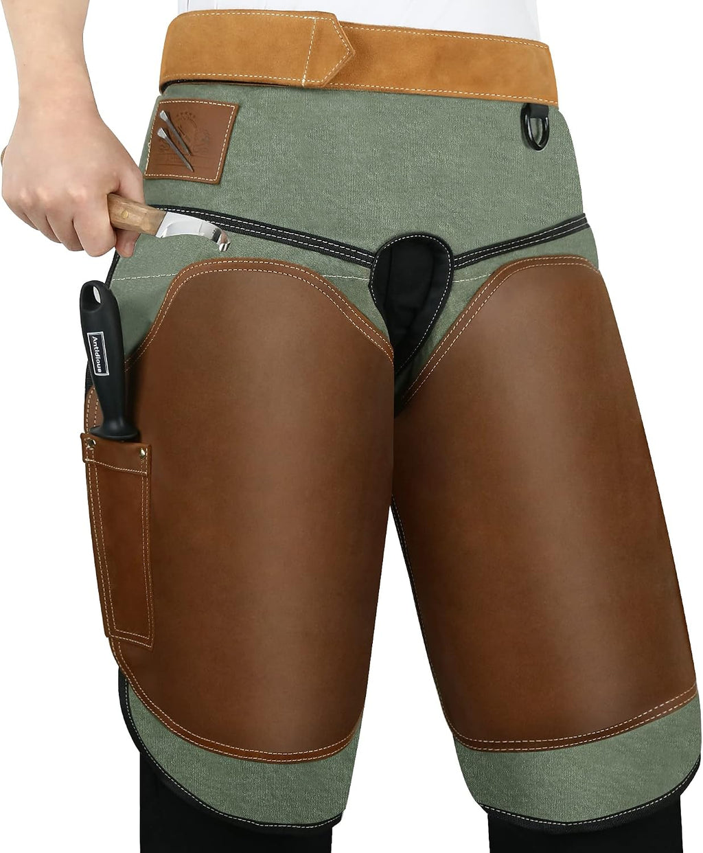 Antidious Professional Farrier Chaps Leather Farrier Apron with Adjustable Belt and Knees Straps Hoof Trimming, 2 Pockets and Extra Hook for Storage, Suitable for 28’’~55’’ Waistline