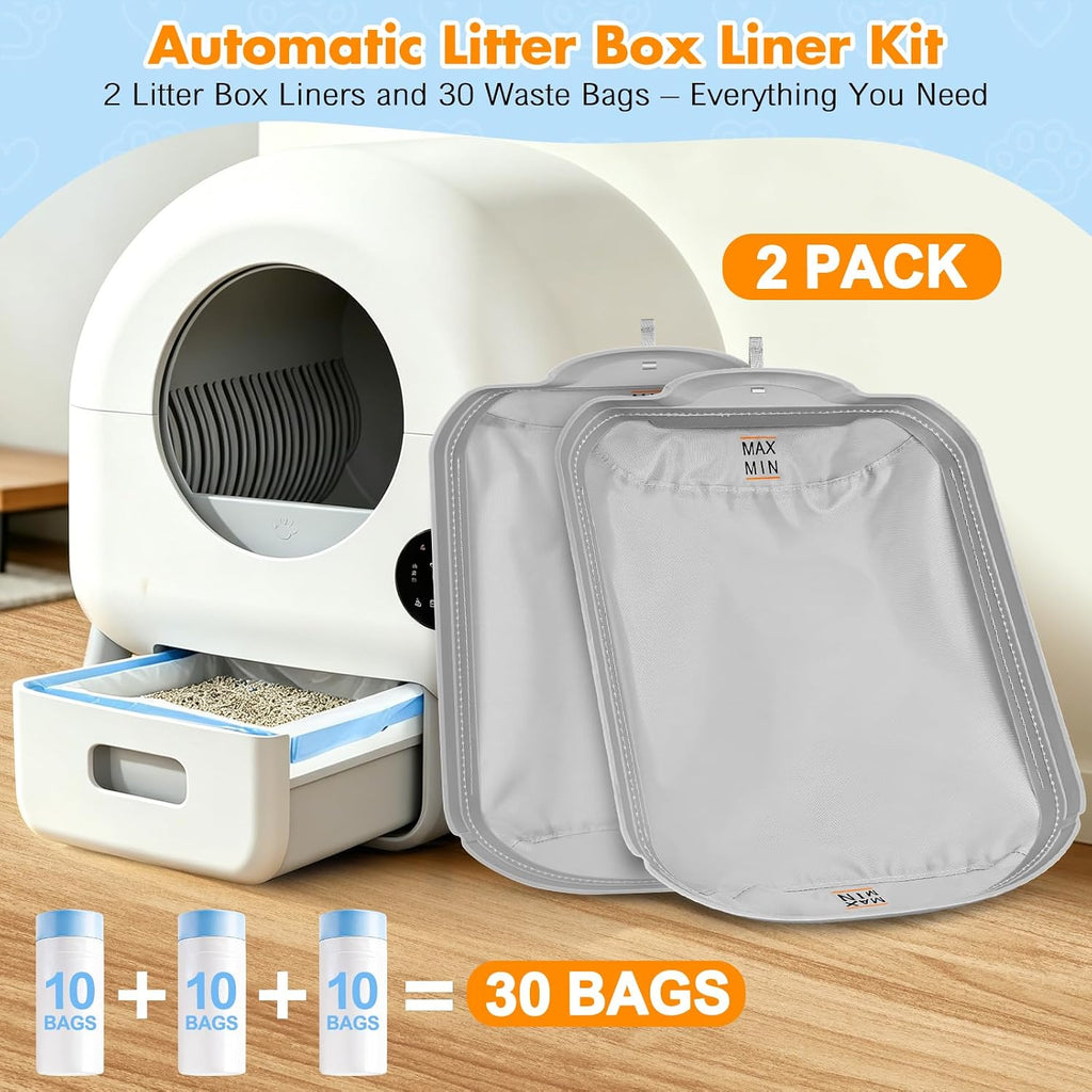 BKNOOU 2 Pack Self Cleaning Litter Box Waterproof Pads with 30 Liners