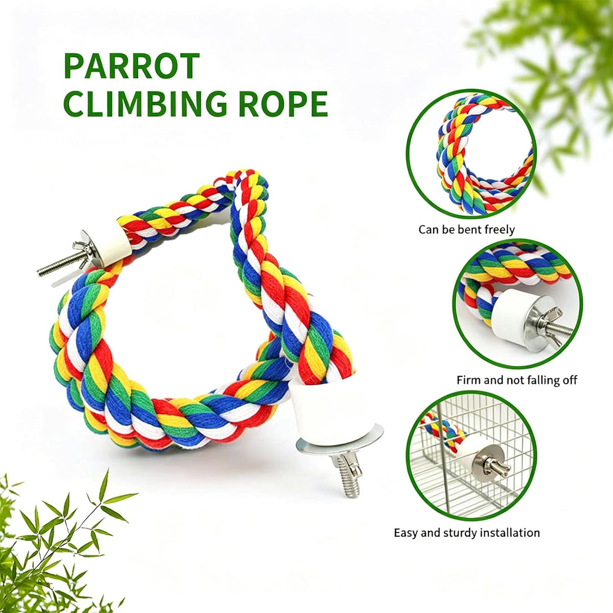 Bird Perch,Bird Rope Perch & Rope Perch,Bird perches for cage,Rope Perch for Conures,Parrots,Cockatiel,Lovebird,Budgerigar,Parakeet Rope perches for cage (2PCS Nipple 24inch)
