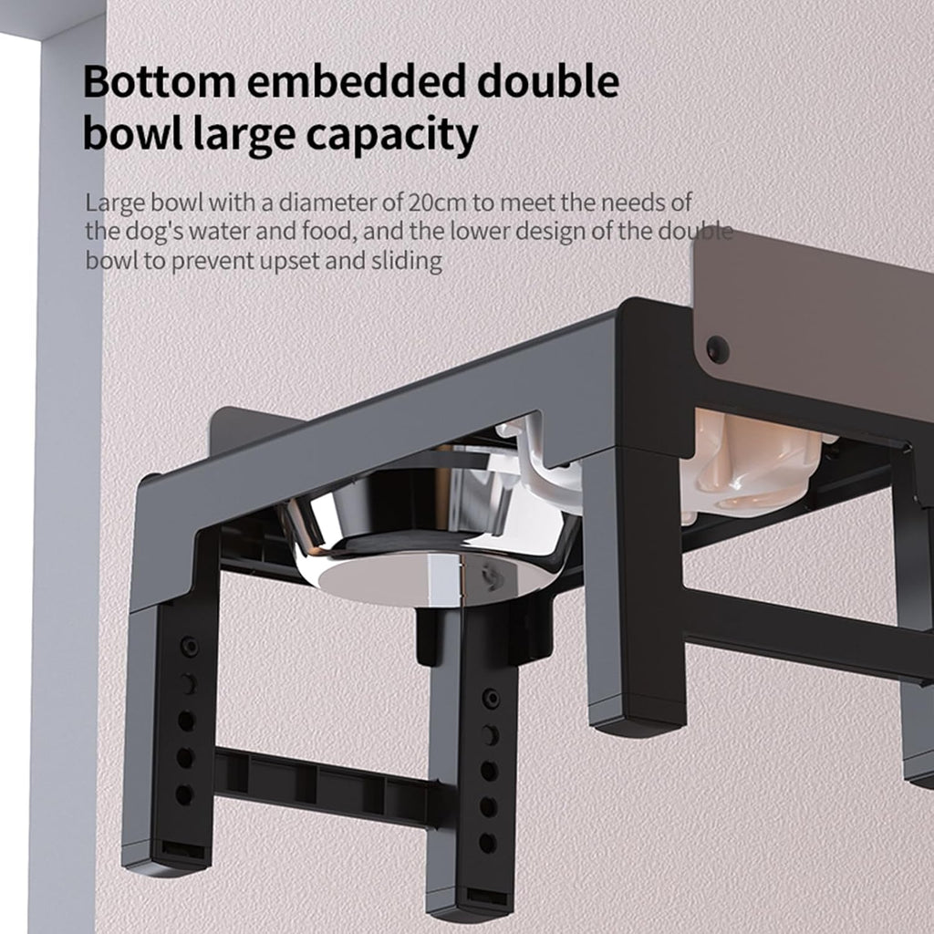 PAKEWAY Elevated Dog Bowls for Medium and Large Dogs, Spill-Proof Tiltable Dog Feeder with Slow Feeder Bowl and Stainless Steel Water Bowl, 6-Height Adjustable Raised Dog Bowl Stand