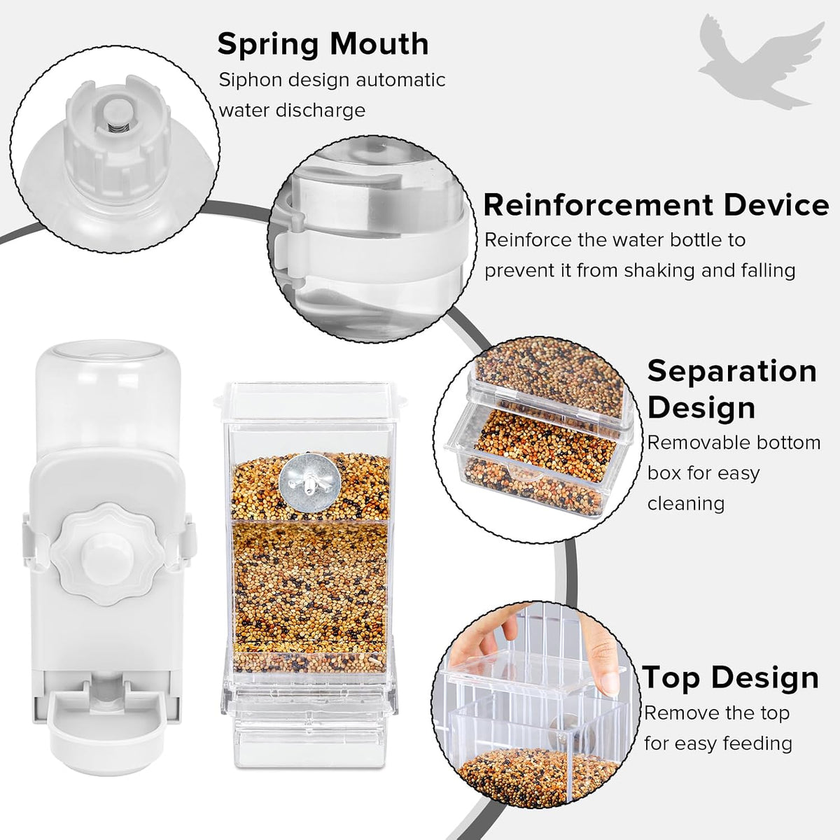 Lemtrflo No Mess Bird Feeder Water Dispenser Set, Automatic Bird Feeder