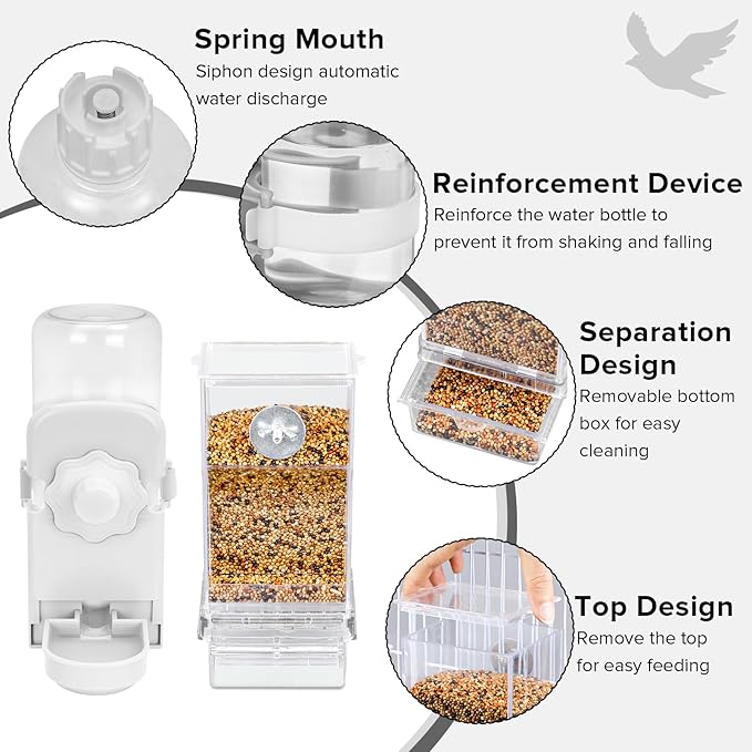 No Mess Bird Feeder Water Dispenser Set, Parakeet Cage Accessories, Bird Feeder - Image 7