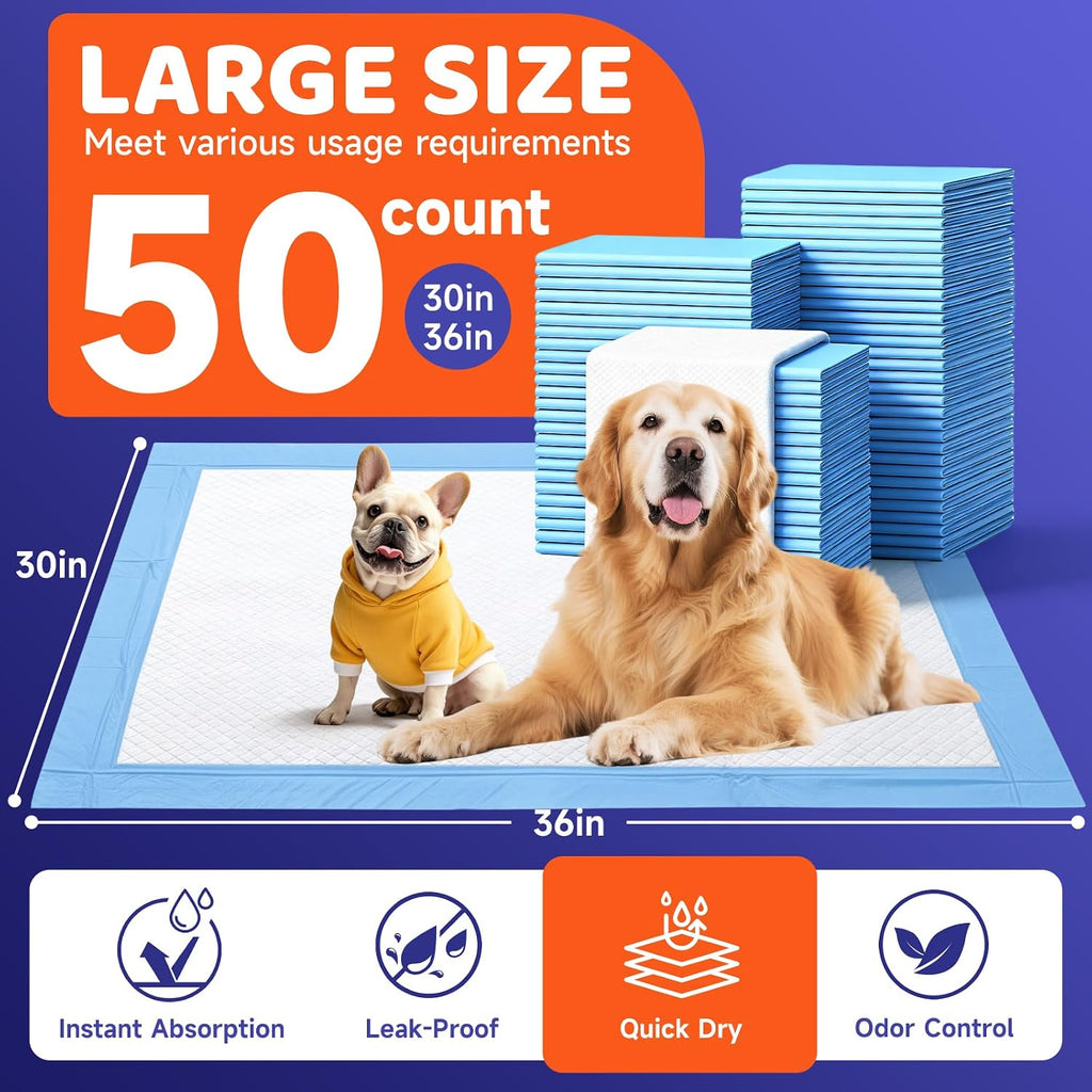 50-Pack 36×30in Super Absorbent Leakproof Disposable Puppy Pads,XXL