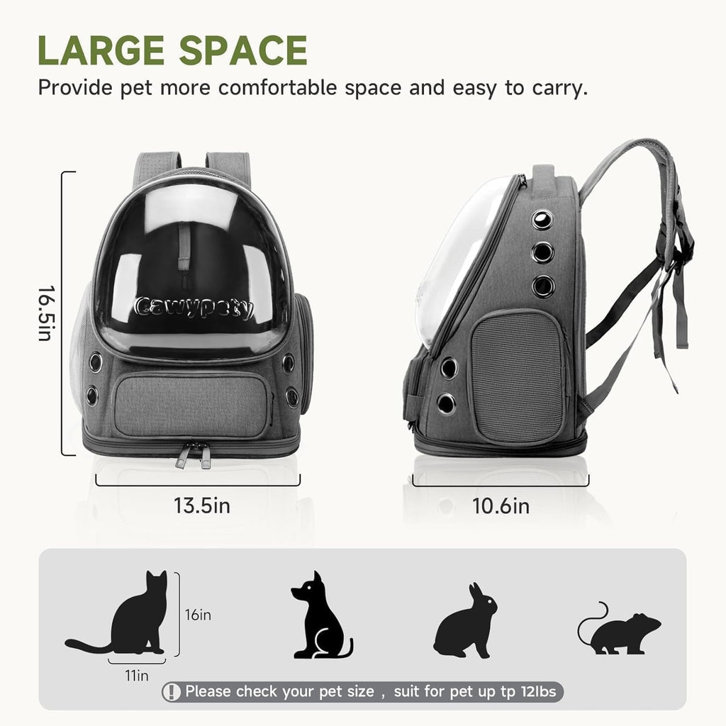 Cawypety Cat Backpack Carrier Large Space Bubble Backpack up to 12lbs Grey