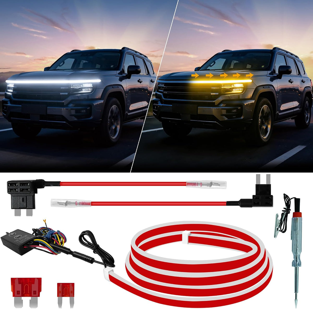 Sequential Dynamic Scan LED Hood Light Strip, Dual Color- 1 Set