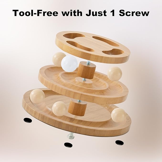 Cat Ball Track Toy with Puzzle Top and DIY Bell, Wooden Cat Toys - Image 6